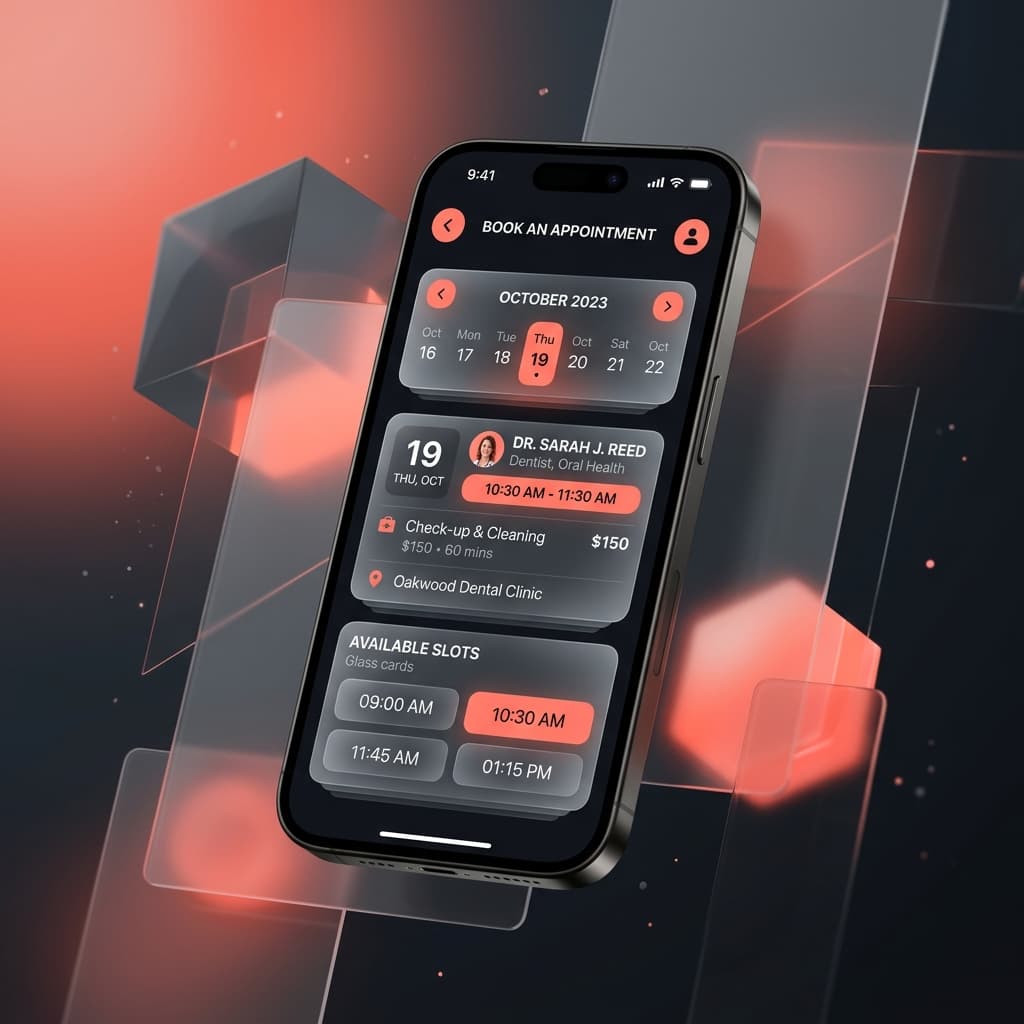 Kōdo Bookings Mobile App 3D Mockup
